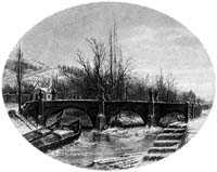E. G. Doerell - Most pes Blinu v st v zim, olej na kartnu, 17,5 x 21,5 ;1876